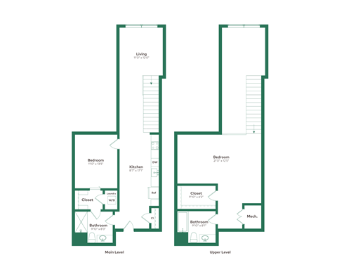 Floor plan for 2 beds, 2 baths, 1407 sqft
